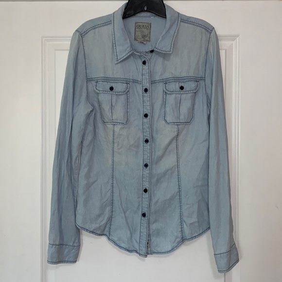 Guess Tops Guess Light Denim Button Down Shirt Poshmark